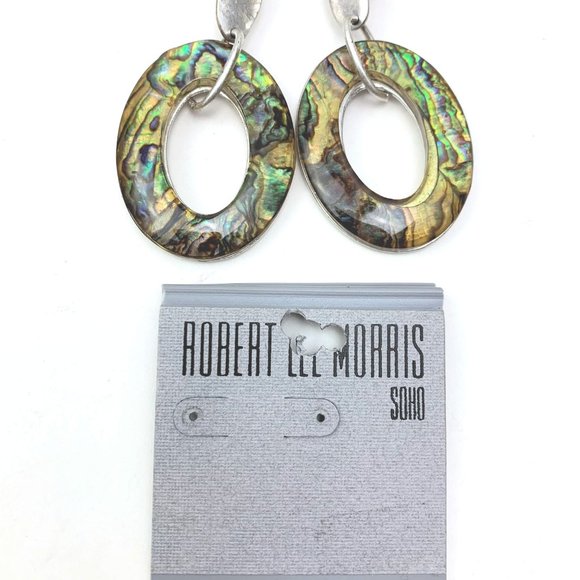 Robert Lee Morris Soho Silvertone Abalone Ring post back earrings - Picture 2 of 3